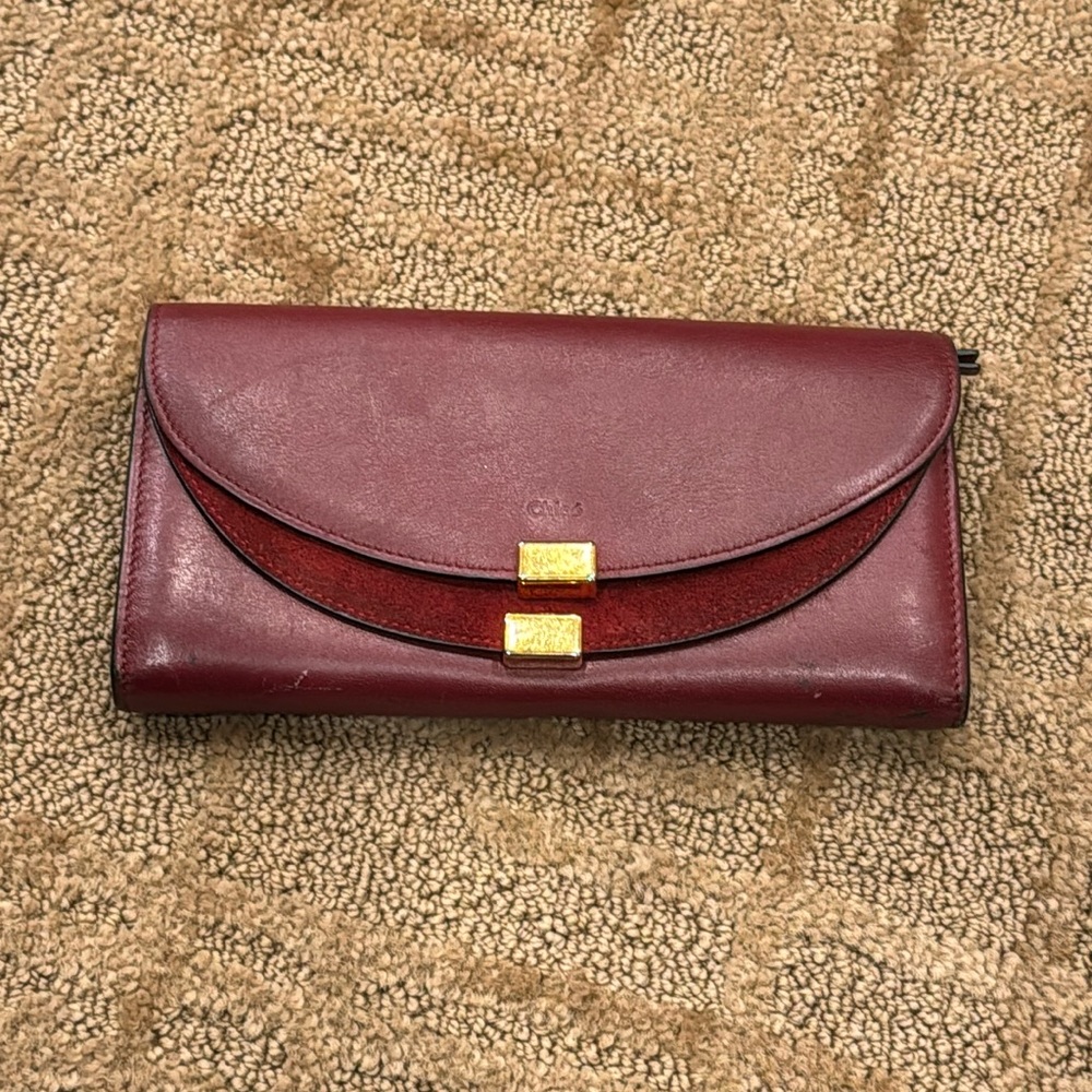 Authentic Chloe Long Georgia Flap Wallet Burgundy